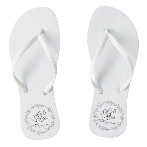 Mr  Mrs Simple Floral Wedding Flip Flops