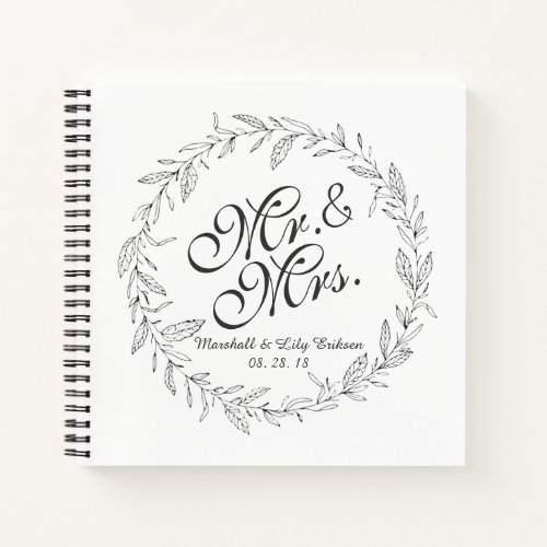 Mr  Mrs Simple Floral Wedding Guestbook Notebook