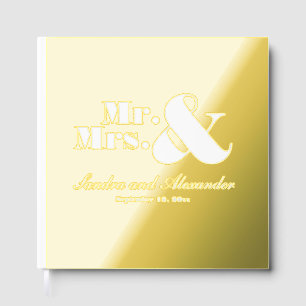 Mr. Mrs. Simple Gold Foil White Script Wedding Foil Guest Book