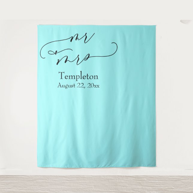 Mr & Mrs Simple Left Aligned Aqua Photo Backdrop (Front)