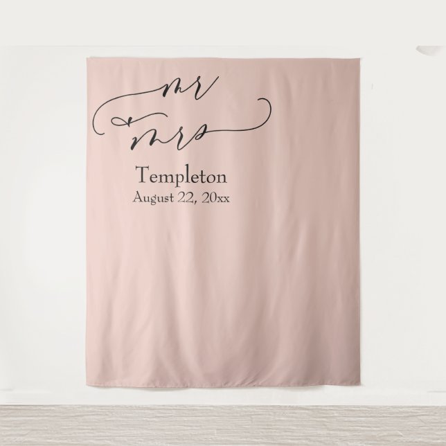 Mr & Mrs Simple Left Aligned Blush Photo Backdrop (Front)