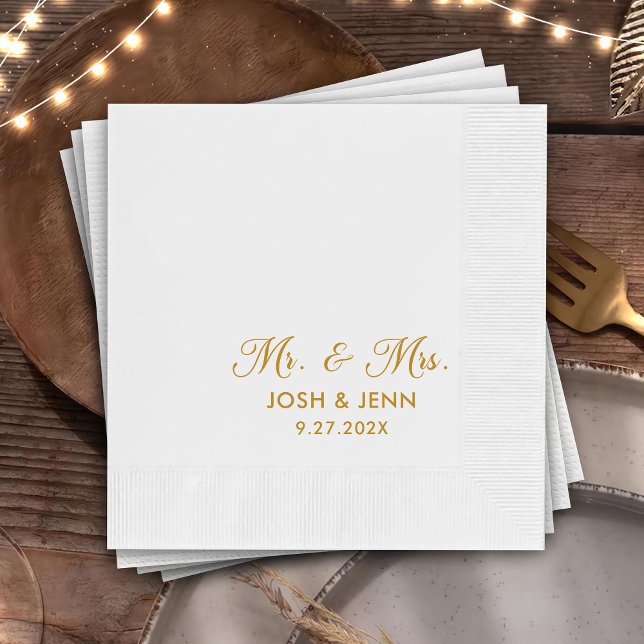 Mr. & Mrs. Simple Script Gold Wedding Napkins (Creator Uploaded)