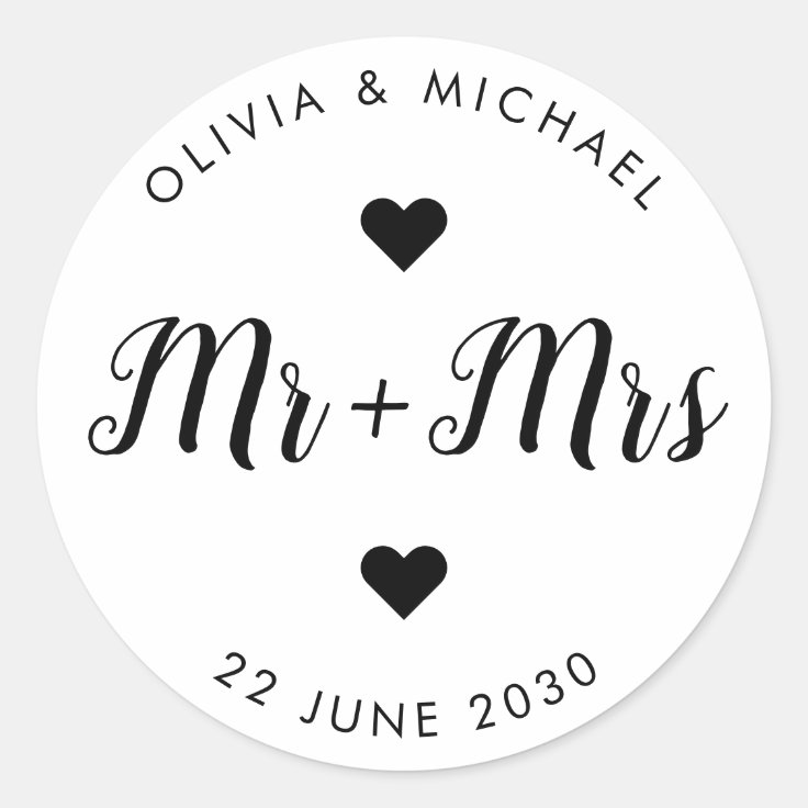 Mr Mrs Simple Script Thank You Wedding Party Favor Classic Round ...
