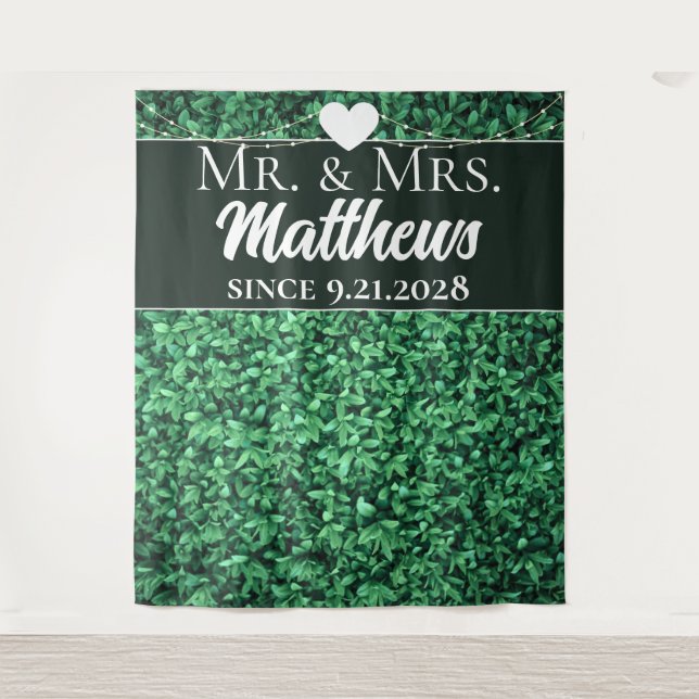 Mr Mrs Since Hedge Wall Wedding Photo Backdrop (Front)