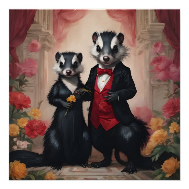 Mr & Mrs Skunk Couple Portrait Art Poster (Front)