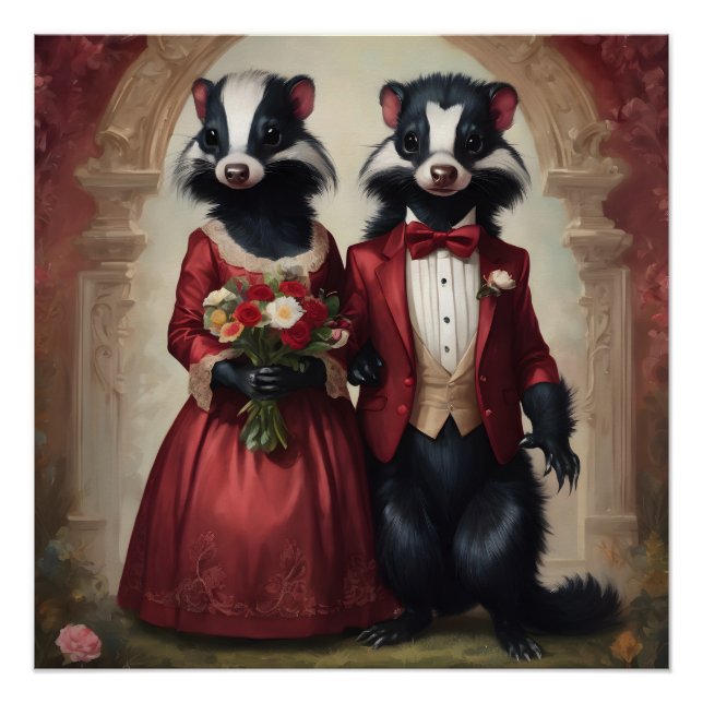 Mr & Mrs Skunk Wedding 'I Do' Art Poster (Front)