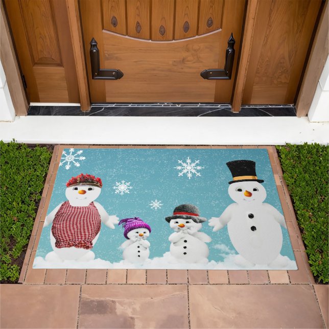 Mr&Mrs Snowman and their Family in Christmas  Doormat (Outdoor)