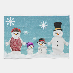 Mr&Mrs Snowman and their Family in Christmas Kitchen Towel