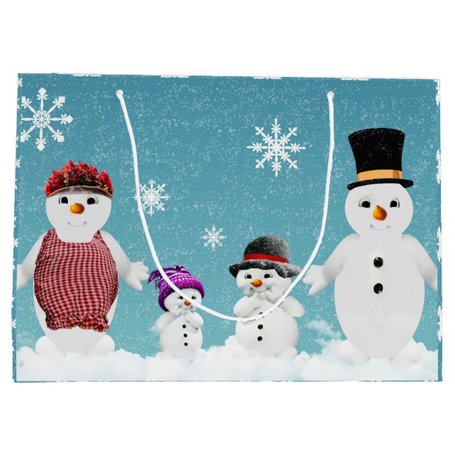 Mr&Mrs Snowman and their Family in Christmas  Large Gift Bag (Back)