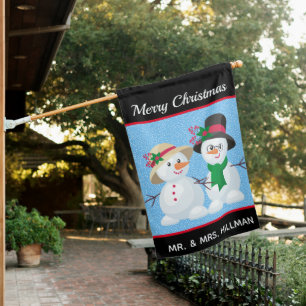 Mr & Mrs Snowman Merry Christmas Personal House Flag