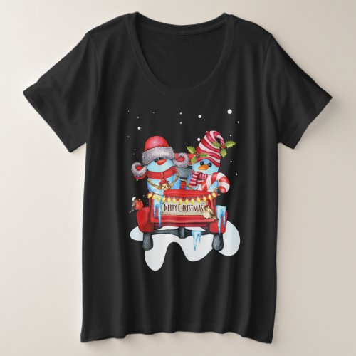 Mr  Mrs Snowman Red Truck Plus Size T_Shirt