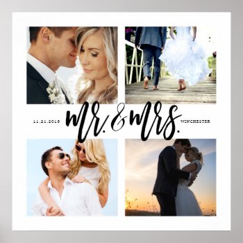 Mr. & Mrs. Square 4 Photo Collage Poster by PinkMoonDesigns at Zazzle