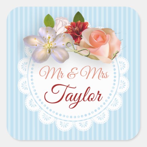 Mr  Mrs Stickers Pale Blue and Coral Floral