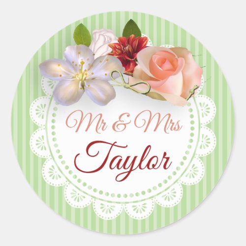 Mr  Mrs Stickers Sage Green  and Coral Floral