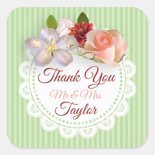 Mr  Mrs Stickers Sage Green  and Coral Floral