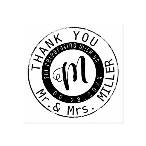 Mr Mrs surname  circle thank you monogram Rubber Stamp