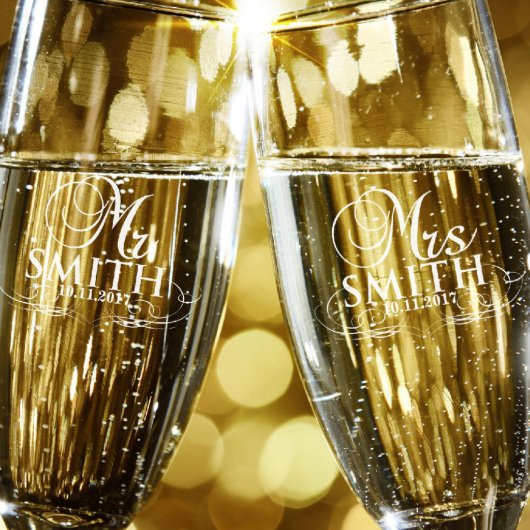 Mr. & Mrs. Tall  Champagne Toasting Flute Set   (Front)