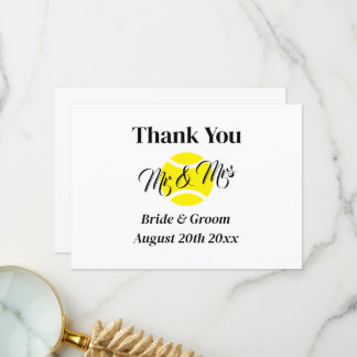 Mr & Mrs tennis couple sporty wedding Thank You Card