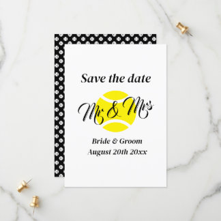 Mr & Mrs tennis couple wedding save the date cards
