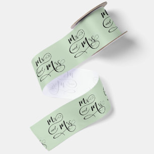 Mr. & Mrs. Text on Sage Green Satin Ribbon