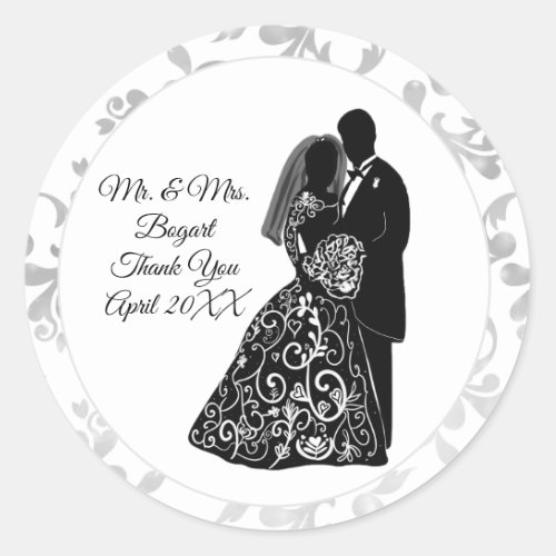 Mr  Mrs Thank You Bride And Groom Chic Classic Round Sticker