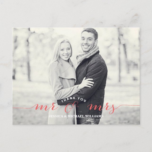 Mr & Mrs Thank You | Coral Postcard (Front)