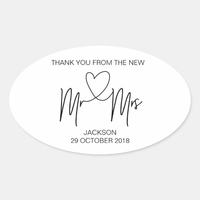 Mr & Mrs Thank You Wedding Favor Sticker (Front)