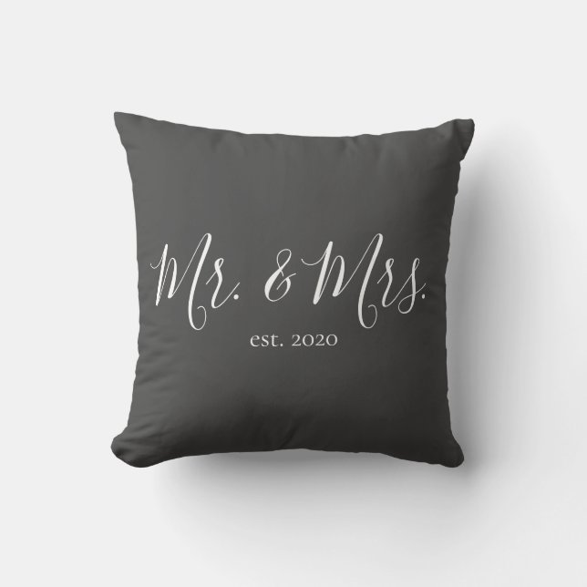 Mr. & Mrs. Throw Pillow for Newlyweds Anniversary (Front)