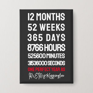 Mr & Mrs Time 1st Wedding Anniversary Button