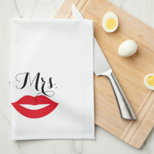 Mr & Mrs To Be Mustache & Lips Party Hostess Kitchen Towel