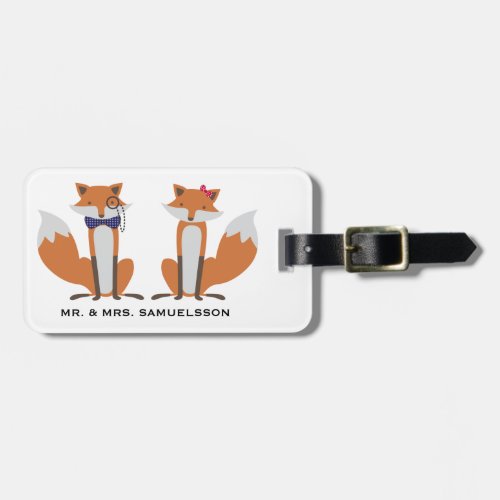 Mr  Mrs travel Luggage Tag  Foxes couple