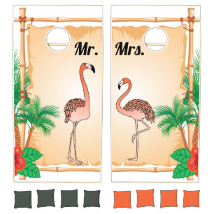 Mr. & Mrs. Tropical Flamingo Personalized Cornhole Set
