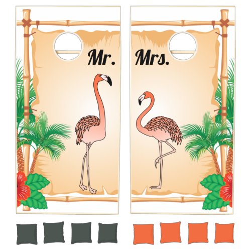 Mr  Mrs Tropical Flamingo Personalized  Cornhole Set