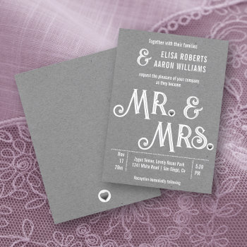 Mr. & Mrs. Typography Gray Kraft Paper Wedding Invitation by weddings_ at Zazzle