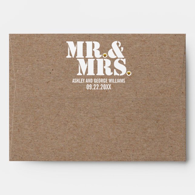 Mr. & Mrs. typography kraft paper rustic wedding Envelope (Back (Top Flap))