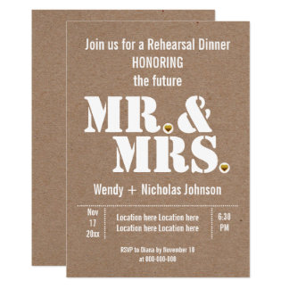 Mr & Mrs typography wedding rehearsal dinner Card