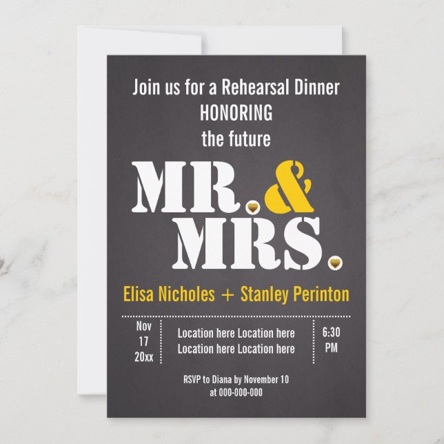 Mr. & Mrs. typography wedding rehersal dinner Invitation (Front)