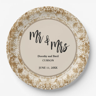 Mr & Mrs Vintage Lace Doily Wedding Paper Plates