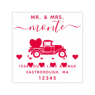 Mr & Mrs Vintage Truck 5 L Square Return Address Self-inking Stamp
