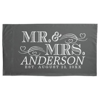 Mr & Mrs Vintage Typography Wedding Couple Custom Pillow Case by decor_de_vous at Zazzle