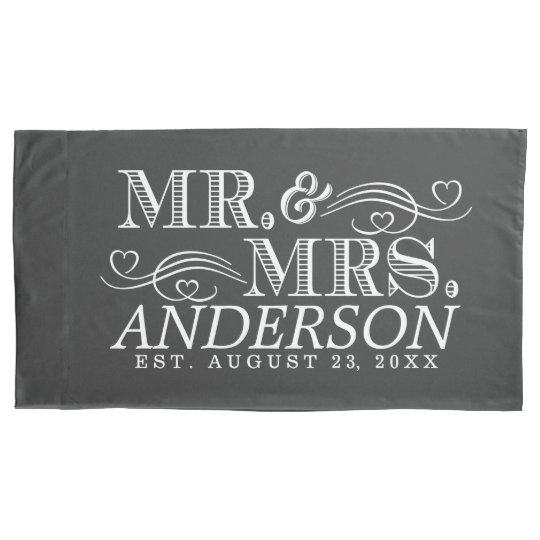 Mr Mrs Vintage Typography Wedding Couple Custom Pillow Case