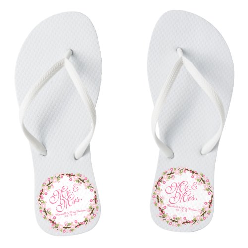 Mr  Mrs Watercolor Wedding Flip Flops