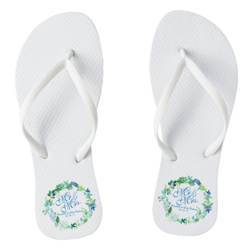 Mr  Mrs Watercolor Wedding Flip Flops