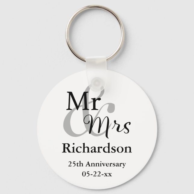 Mr & Mrs Wedding Anniversary Keyrings Name & Date (Front)