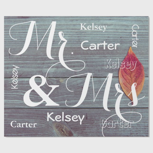 Mr & Mrs Wedding/Anniversary Personalized Names Wrapping Paper (Flat)