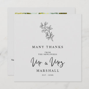 MR & MRS Wedding Black Fancy Minimalist Branches Thank You Card