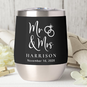 Mr Mrs Wedding Black Thermal Wine Tumbler