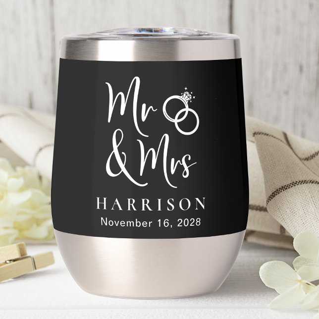 Mr Mrs Wedding Black Thermal Wine Tumbler (Creator Uploaded)