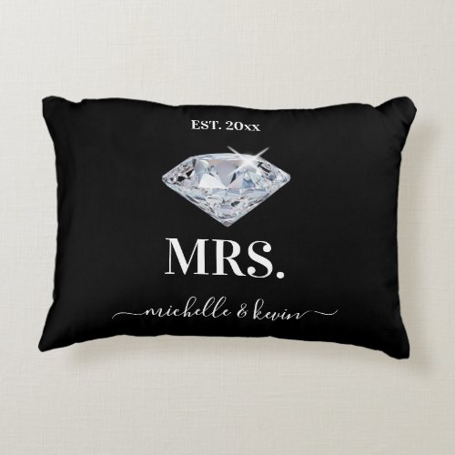 Mr  Mrs Wedding Black  White Accent Pillow