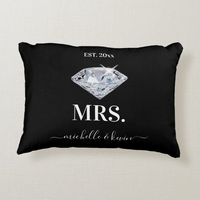 Mr. & Mrs. Wedding Black & White Accent Pillow (Back)